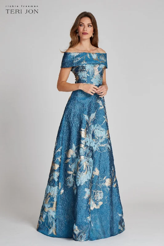 Clearance Sale, All Cheap Large Floral Pattern Jacquard Off the Shoulder Gown