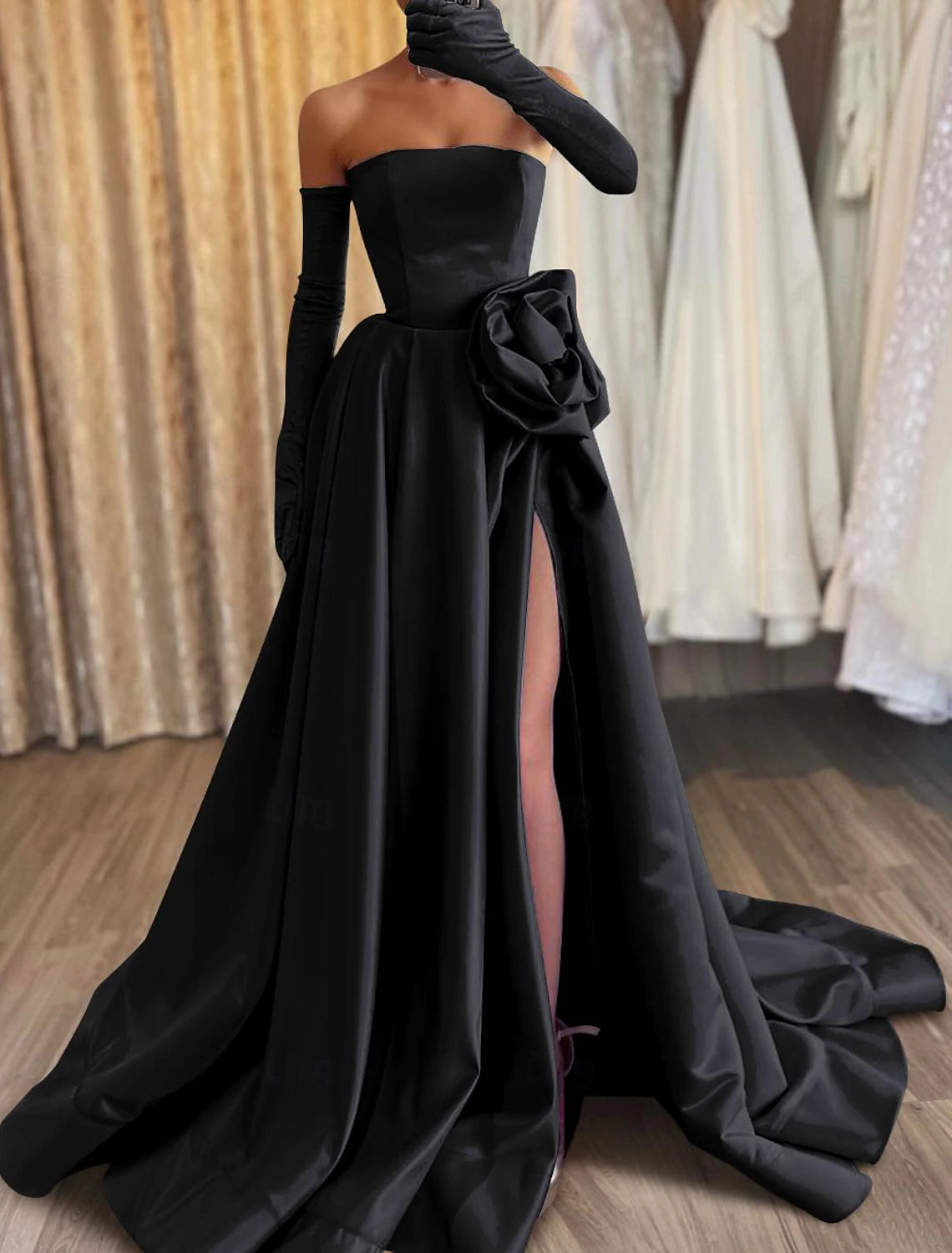 Trendy Urban Attire Gown Elegant Carnival Formal Floor Length Sleeveless Strapless Satin with  Evening Dress