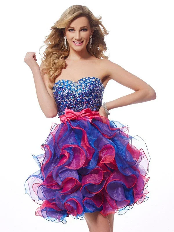 Style Streetwear A-Line/Princess Sweetheart Sleeveless Sequin Short Organza Homecoming Dresses