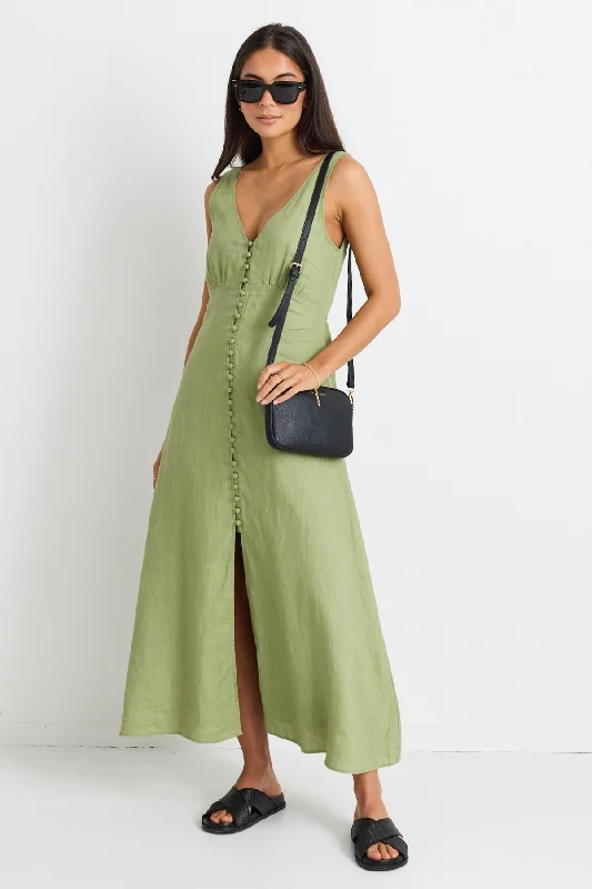 Casual Yet Stylish Separates Panama Moss Sleeveless Button Front Midi Dress