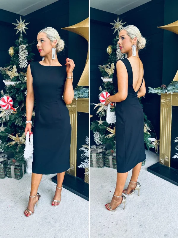 Romantic Date - Night Ensemble Hilda Scoup Back Midi Dress Black