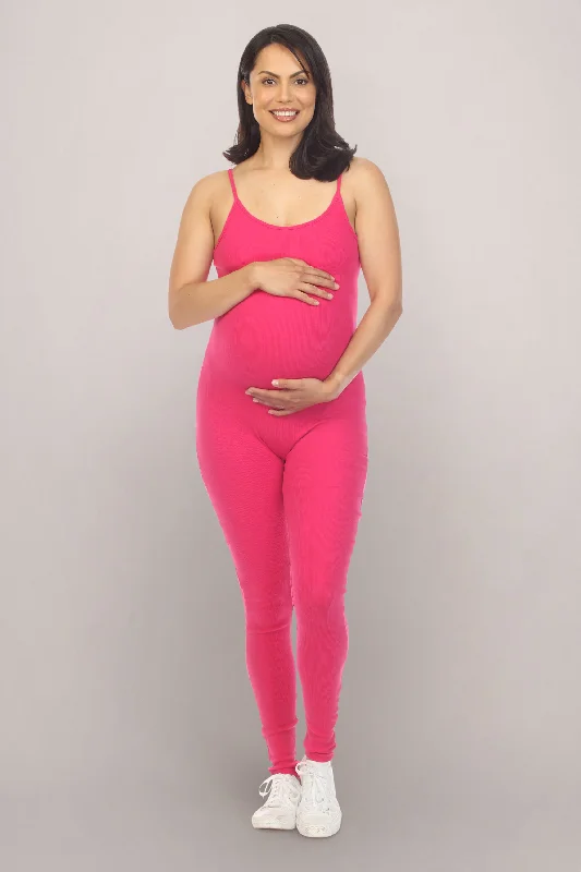 The Latest Trends Pink Fuchsia One Piece Maternity Jumpsuit