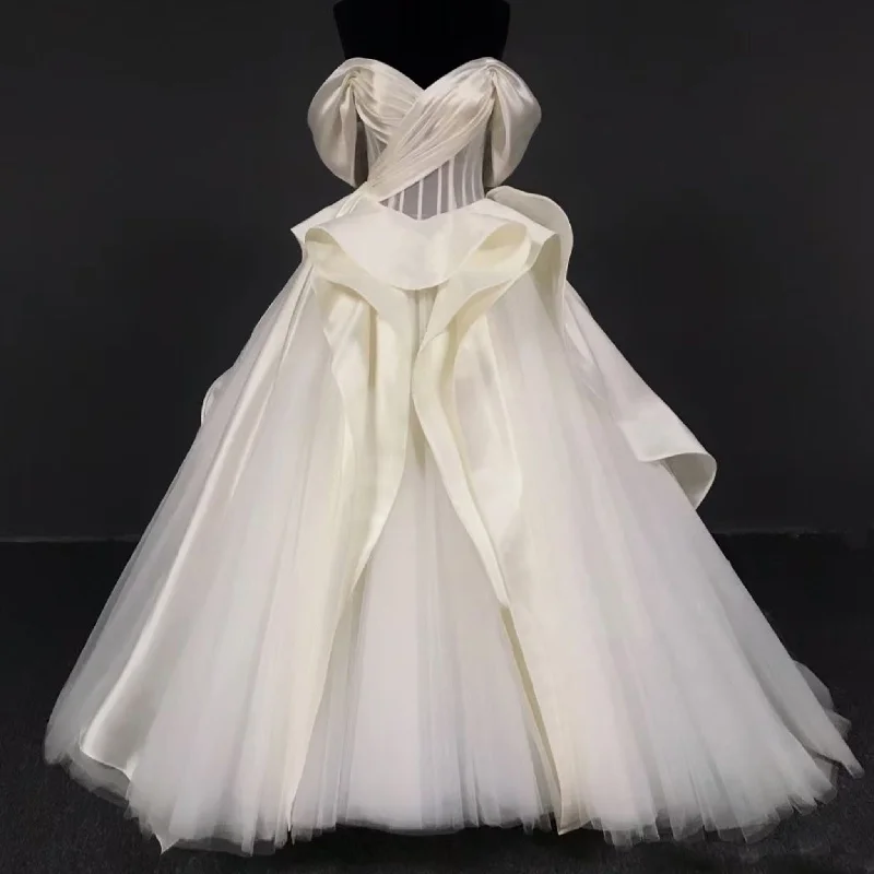 Style Upgrade Simple Satin&Tulle Ruffles Bridal Gown Wedding Dress