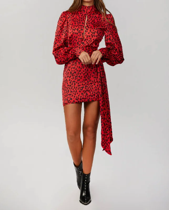 Bid Farewell To The Old Season Leopard Cuff Mini Dress In Ruby