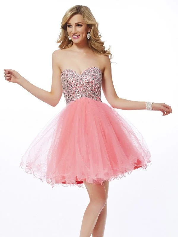 Women's Fashion Hotspots A-Line/Princess Sweetheart Sleeveless Beading Short Net Homecoming Dresses