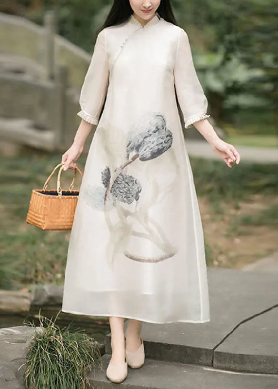 Women's Occasion Wear Clothes All Season Basics Discount Natural Beige Wrinkled Print Tulle Gown Dresses Spring