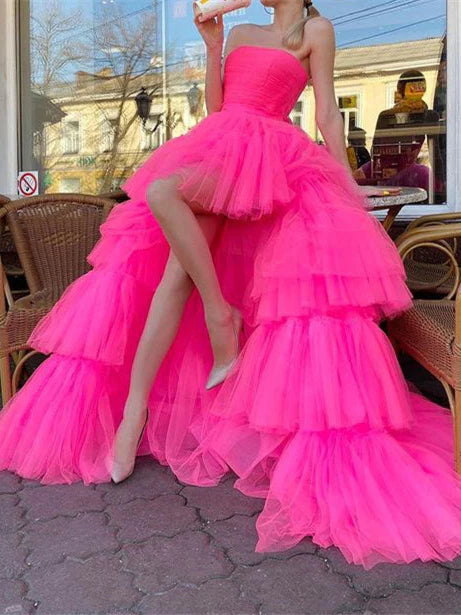 Trendy Street Style Attire A-Line/Princess Strapless Sweetheart Sleeveless Floor-Length Long Prom Dresses Whit Split Side Pleats