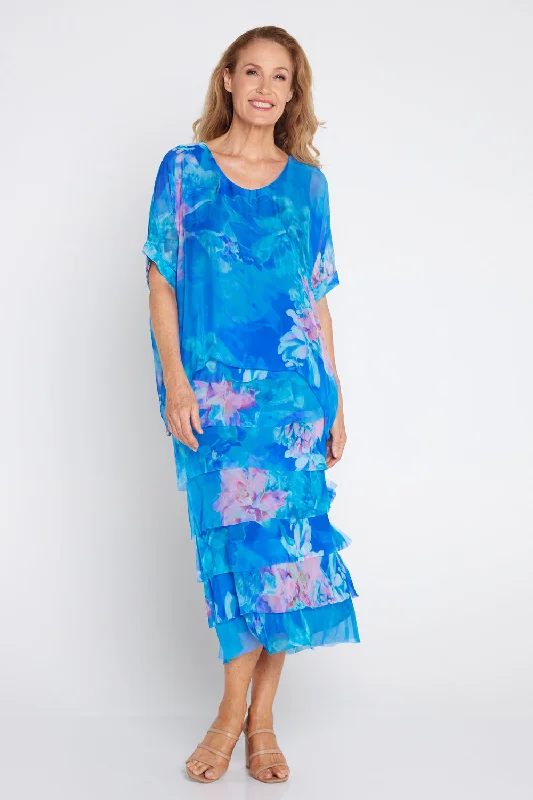 Day-To-Night Styles Margo Silk Dress - Cobalt Floral