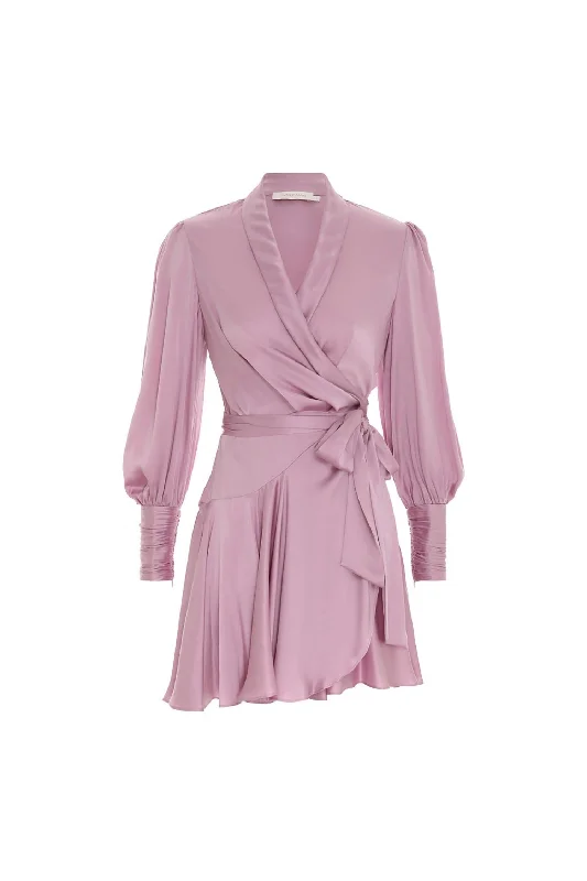 Elevate Your Wardrobe Silk Wrap Mini Dress In Light Purple