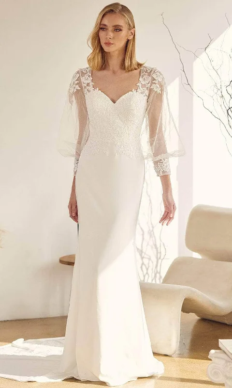 Seasonal Trends Nox Anabel Bridal JE919 - Illusion Sleeve Sheath Bridal Gown