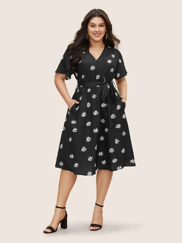 Anniversary Sale Daisy Ruffle Wrap Midi Dress