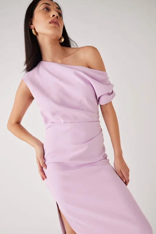 Trendy Urban Attire Regency Lilac Off Shoulder Midi Dress