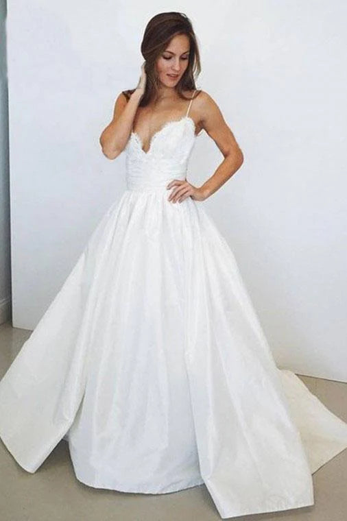 Flash Sale, Don'T Miss Charming A-Line Spaghetti Straps Ivory V-Neck Lace Sleeveless Wedding Dresses