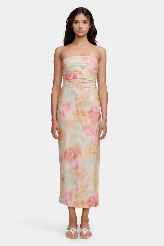 Trendy Threads Keke Hazy Bloom Blush Strapless Midi Dress