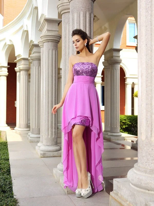 Travel Essentials A-Line/Princess Strapless Beading Sleeveless High Low Chiffon Cocktail Dresses