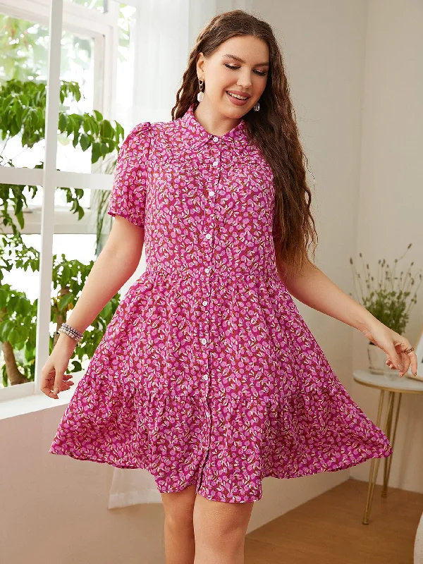 Chic Style Pink Floral Day to Night Shirt Dress