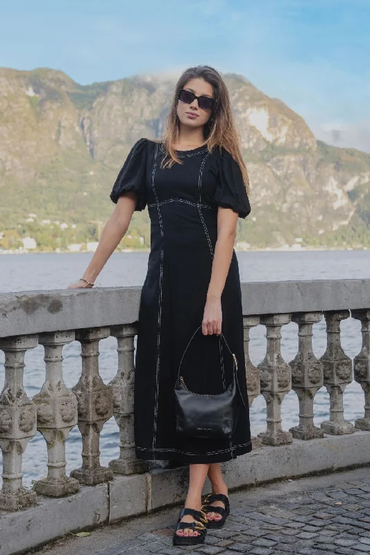 Chic And Trendy State Black Linen Blend SS Midi Dress