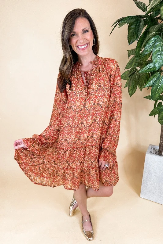 Popular Collection Long Sleeve Shift Floral Drop Waist Dress