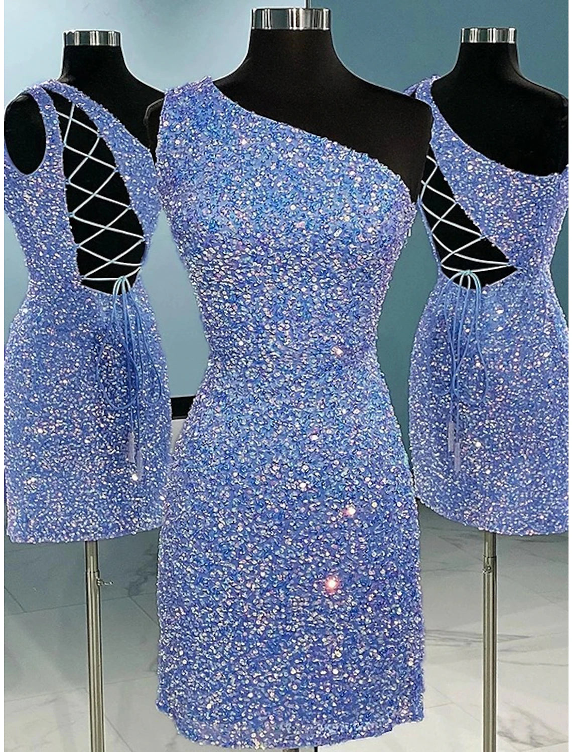 Comfort Centric Apparel A-Line Sheath / Column Homecoming Dresses Sparkle & Shine Dress Holiday Graduation Short / Mini Sleeveless One Shoulder Sequined with Glitter Strappy