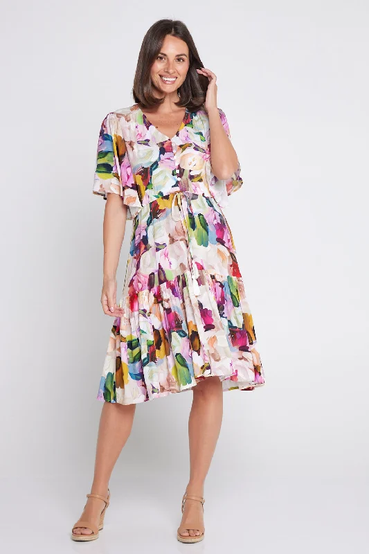 New Styles Just In Alora Petite Dress - Pastel Floral Painting