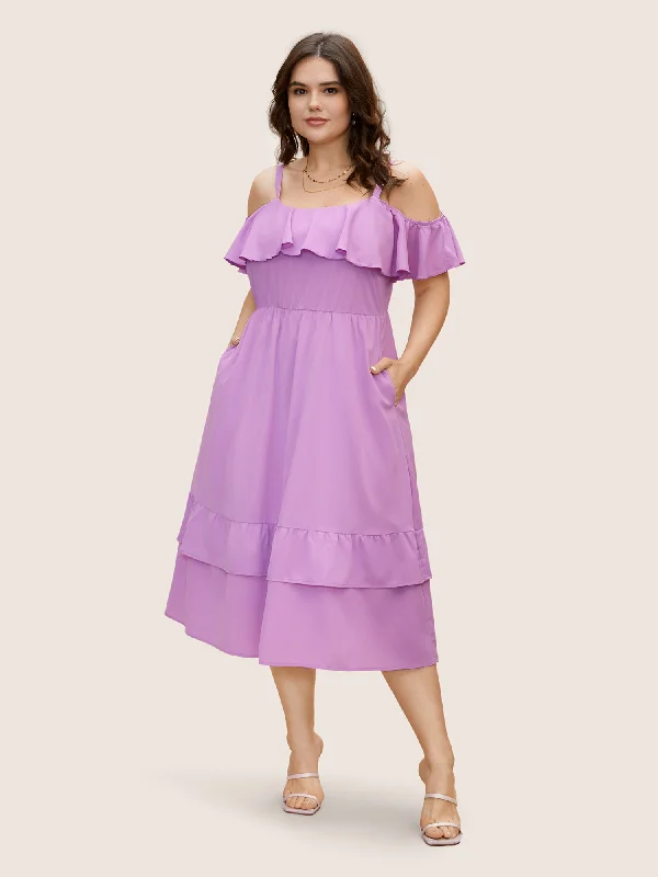 Limited - Time Bundle Off Shoulder Neck Tiered Ruffles Midi Dress