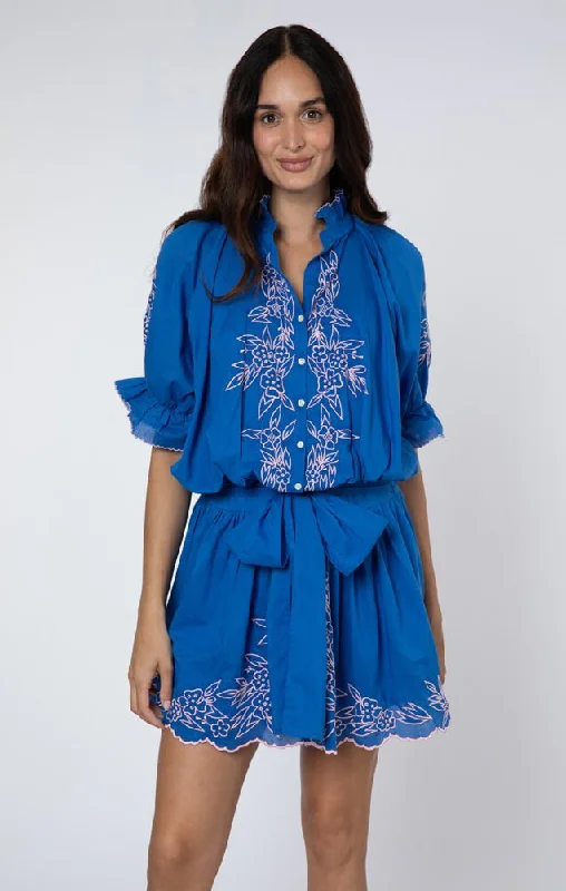 Valentine's Special Blouson Dress W.Floral Embroidery Royal Blue/Candy