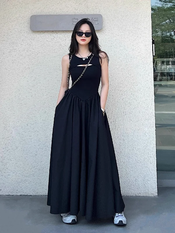 Stylish Spring Fashion Black sleeveless dress for women black skirt      S3459