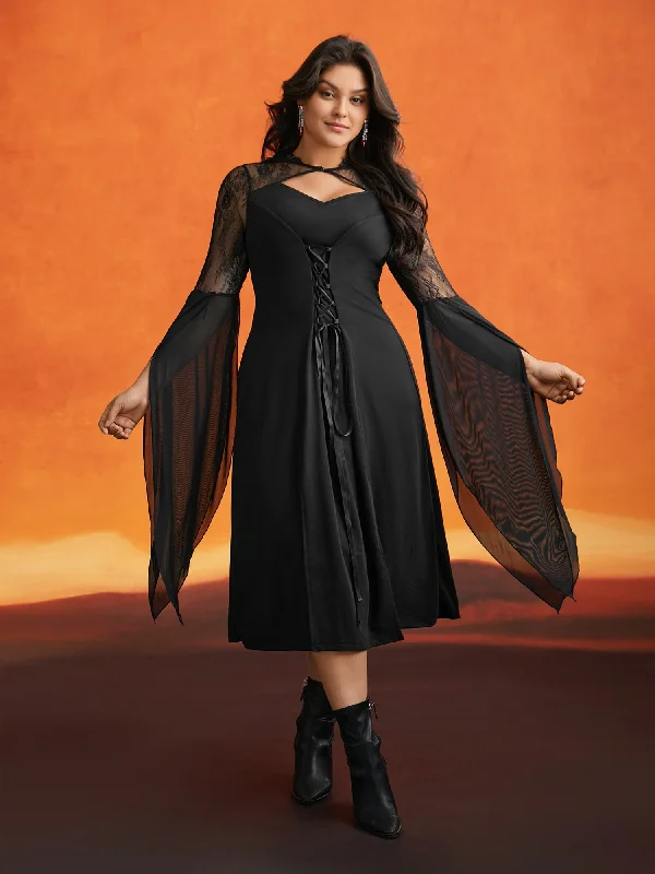 Top Brand Discounts Dark Spell Veiled Lace Midi Dress