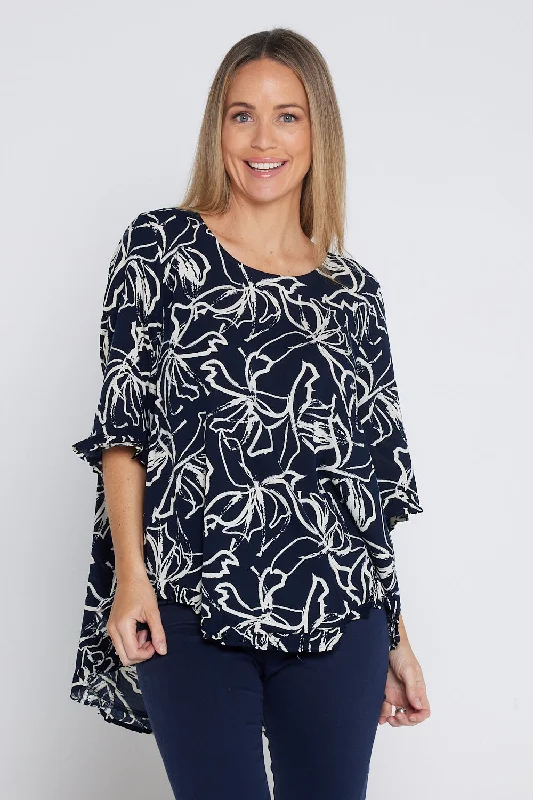 Seasonal Fashion Blossom Top - Navy Floral