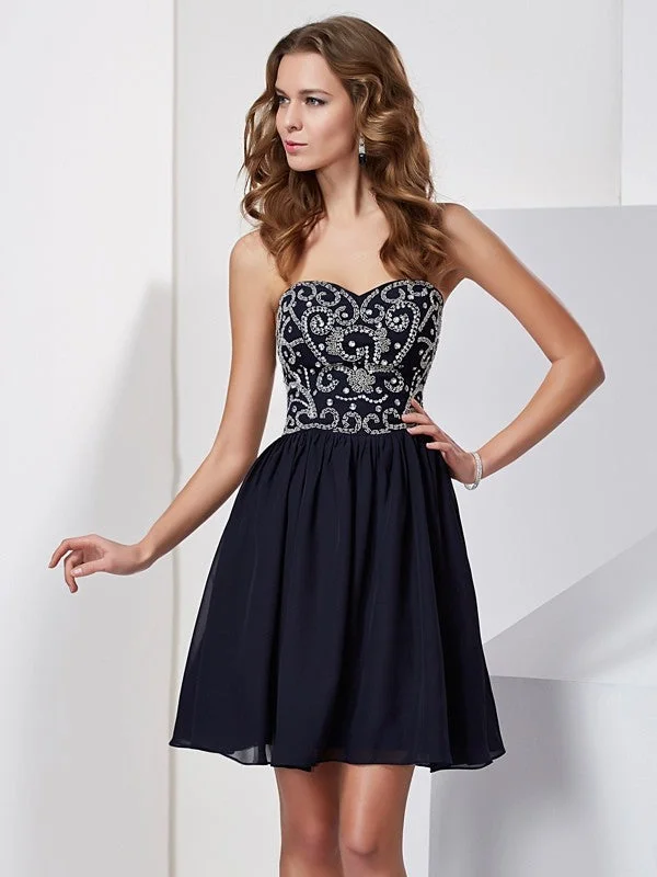 Trend Driven Wardrobe A-Line/Princess Sweetheart Beading Sleeveless Chiffon Short Homecoming Dresses