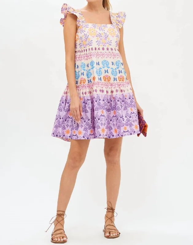 Stylish Spring Fashion Smocked Square Mini Dress In Lilac Paradiso