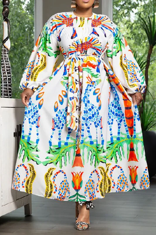 Latest Trends Multicolor Tribal Print Retro Belted A-Line Maxi Dress