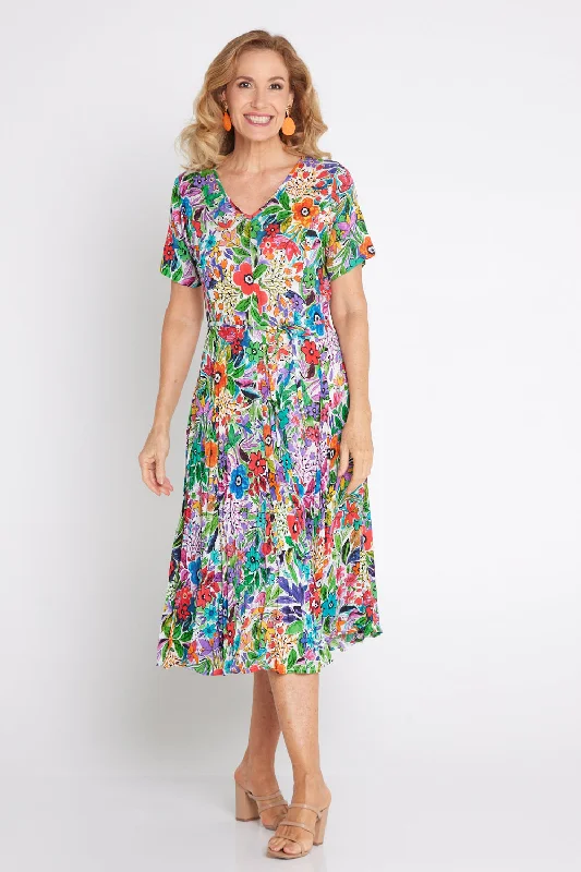 All Season Fashion Collection Short Sleeve Godet Dress - Welwyn Floral