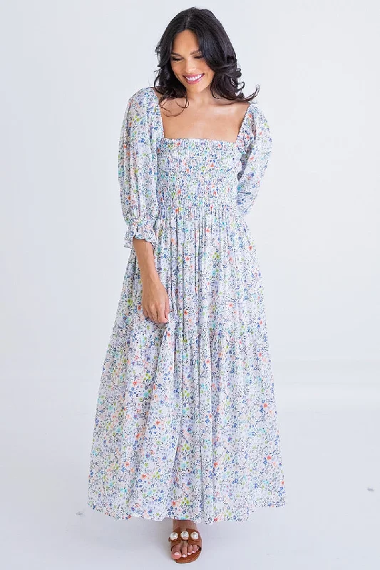 Chic & Cozy Apparel Multi Floral Smock Maxi Dress