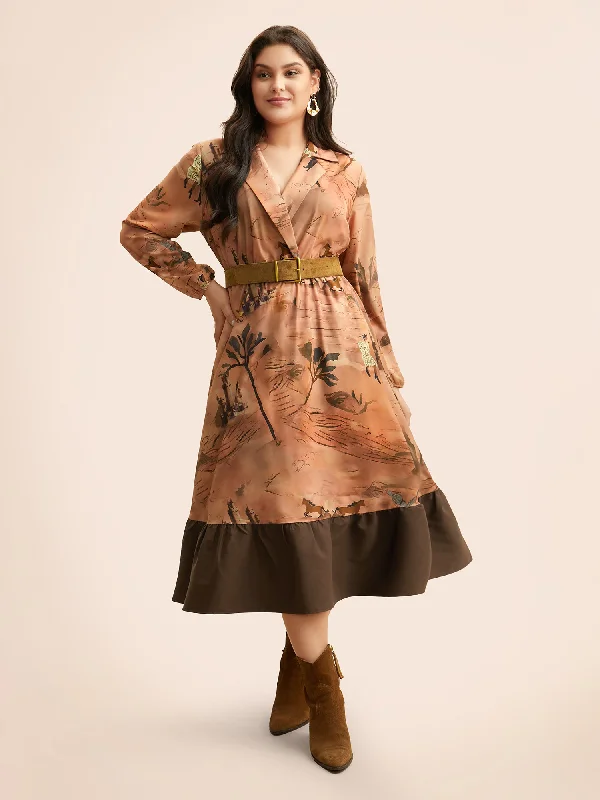 Fashion-Forward Landscape Pattern Elastic Waist Midi Dress