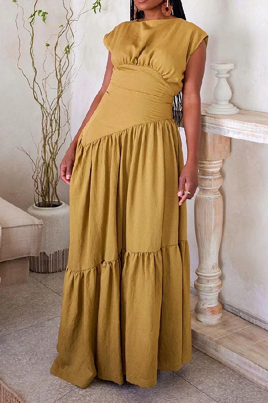 Gorgeous Glamour Collection Solid Color Modern Tiered Ruffle Maxi Dress