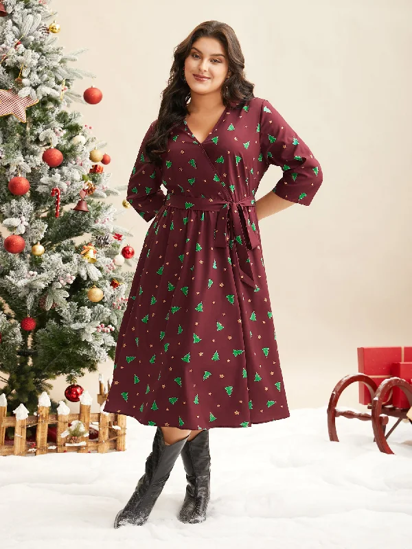 Shop Sales Trees And Stars Print Surplice Neckline Midi Dress