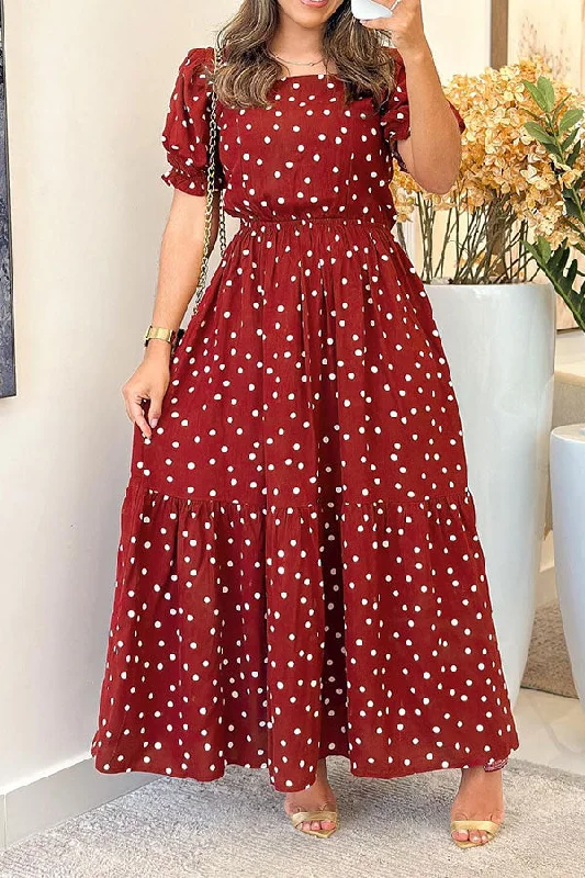 Limited Stock, Big Sale Polka Dot Puff Sleeve Classic Tiered Maxi Dress