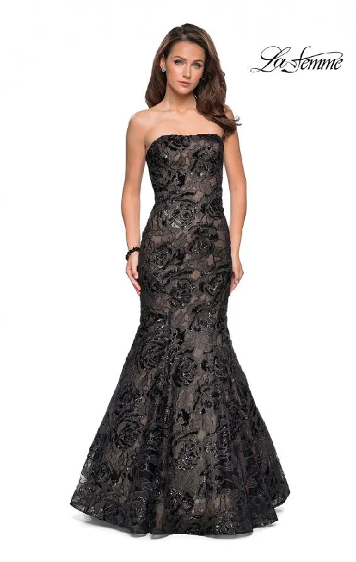 Everyday Glamour La Femme 27178 Strapless Mermaid Gown with All-over Sequin Embellished Lace