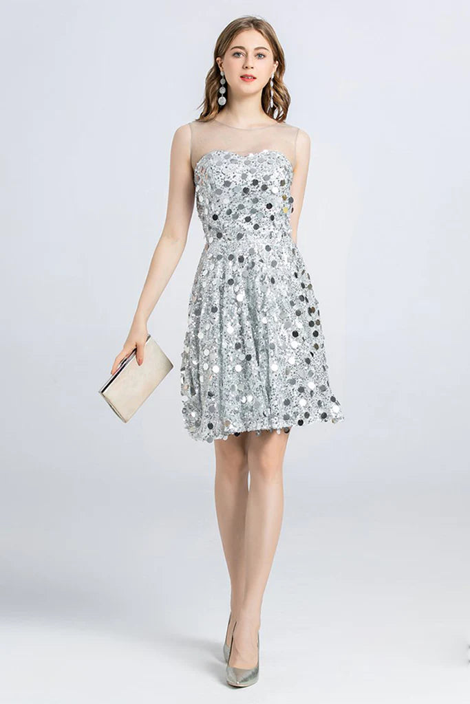 Holiday Glam Sleeveless Jewel Lace Sequins Mini Homecoming Dress