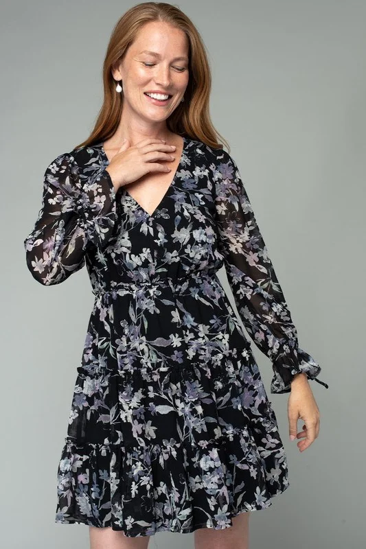 You'Ll Love Us Because Sabine Long Sleeve Floral Print Mini Dress Black