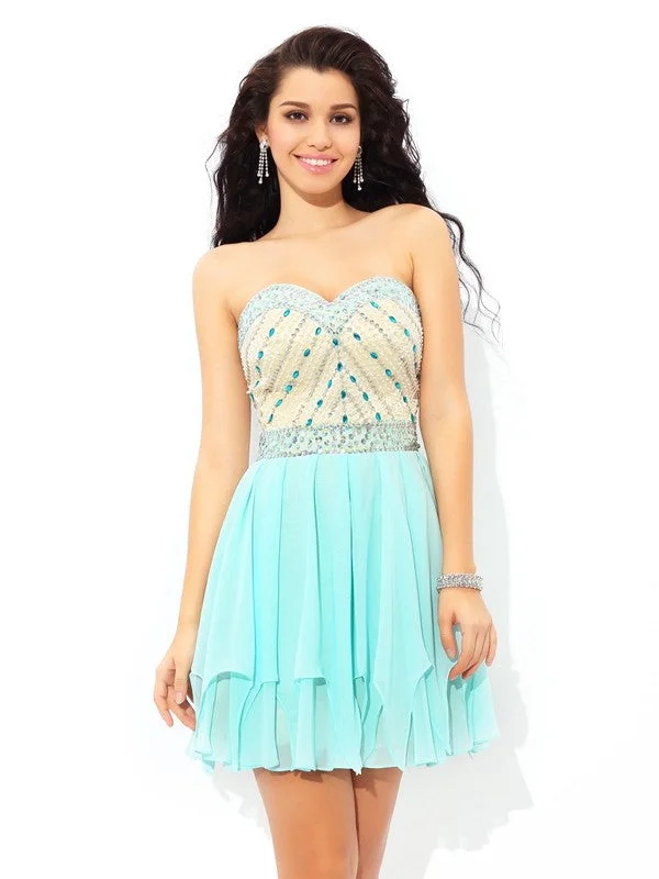 Daily Deals A-Line/Princess Sweetheart Beading Short Sleeveless Chiffon Cocktail Dresses