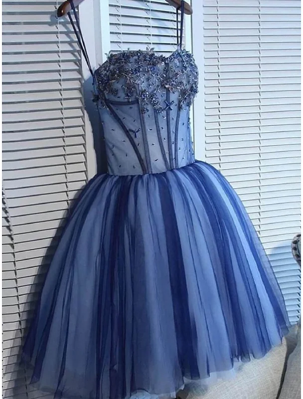 Weekend Exclusive A-Line Homecoming Dresses Elegant Dress Graduation Short / Mini Sleeveless Spaghetti Strap Tulle with Rhinestone