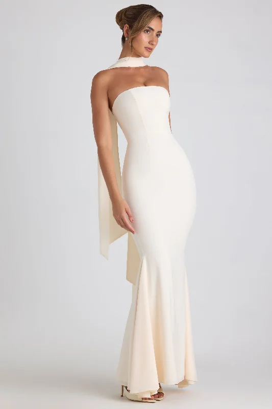 Great Prices On Feminine Styles Scarf-Detail Strapless Gown in Ivory