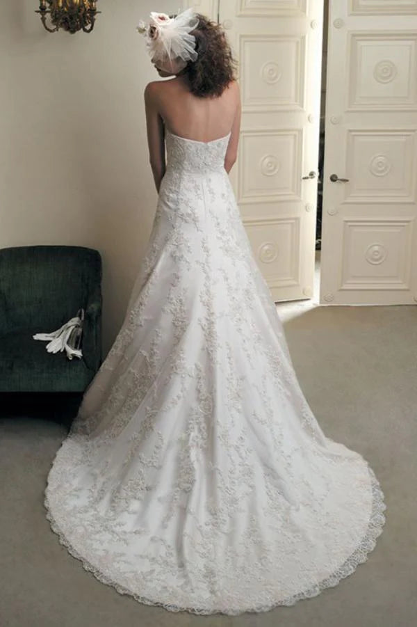 Ride The Style Wave Elegant A Line Ivory Lace Appliques Sweetheart Strapless Sleeveless Long Wedding Dresses