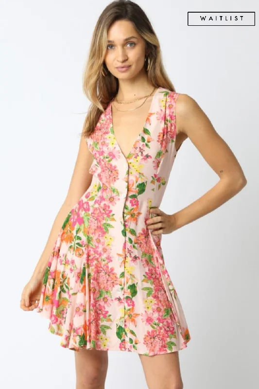 Absurdly Cheap Sale Waitlist 3/5 ♥ Eden Sleeveless Button Down Floral Print Mini Dress Peach