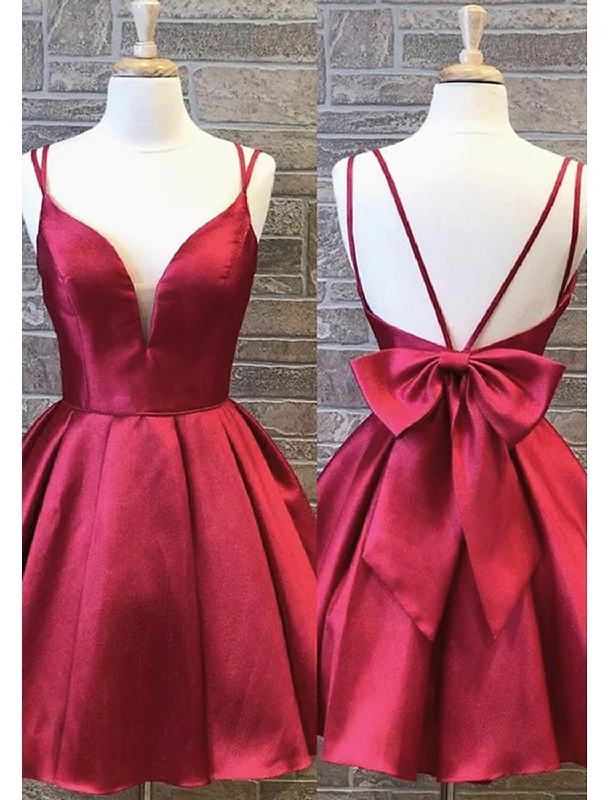 Special Occasion Wear A-Line Homecoming Dresses Backless Dress Holiday Short / Mini Sleeveless Spaghetti Strap Charmeuse with Bow(s)