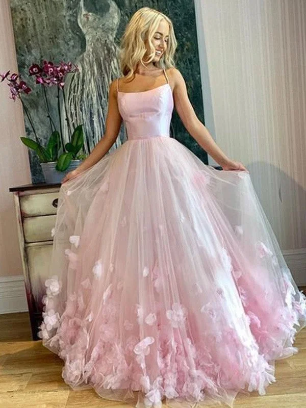 Premium Fashion A-Line/Princess Bateau Tulle Applique Floor-Length Sleeveless Dresses