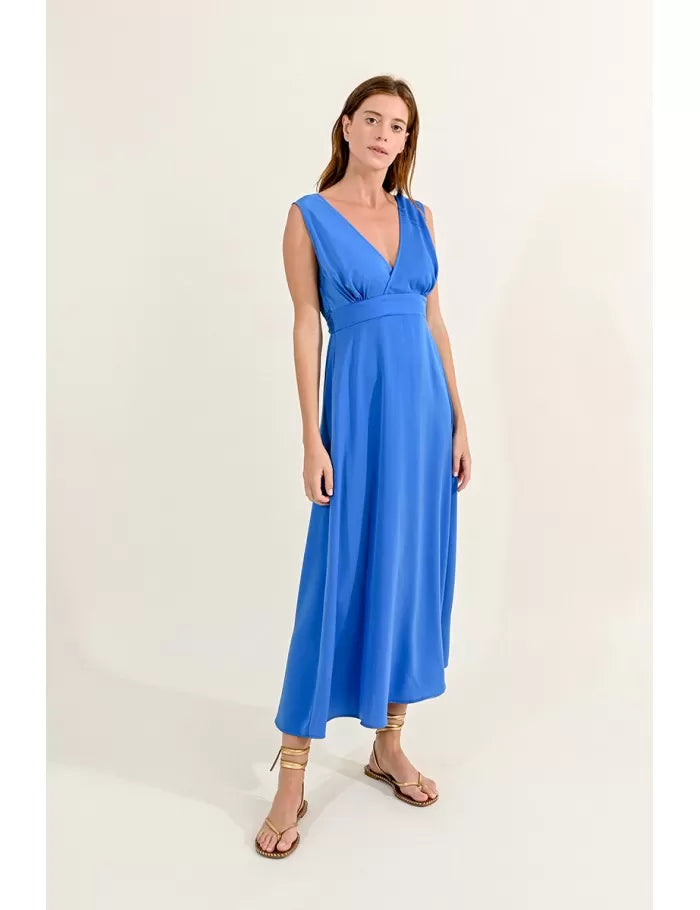 Fashion Essentials Molly Bracken Cobalt Blue Long Satin Dress