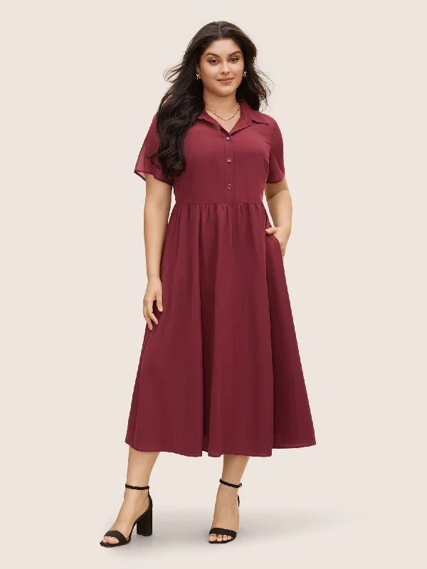 Casual Chic Chiffon Spliced Shirt Midi Dress